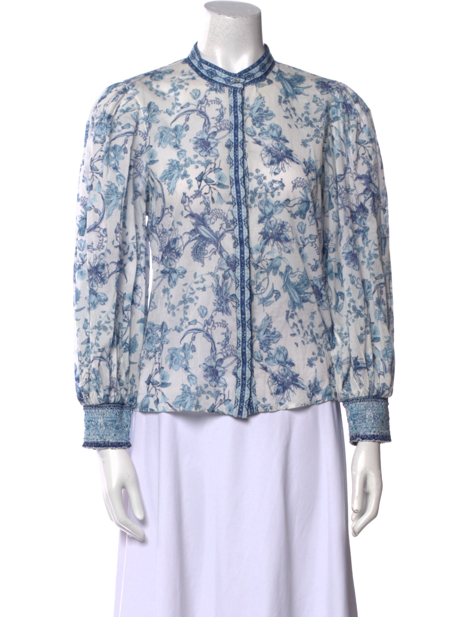 Alice + Olivia Floral Print Mock Neck Button-Up Top